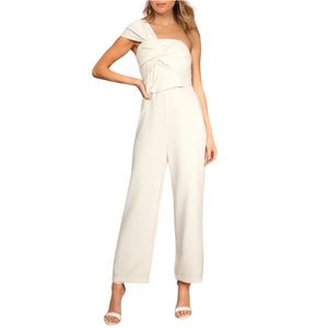 Lulus Eternal Vow Ivory One-Shoulder Sleeveless Bow-Front Jumpsuit Size Large
